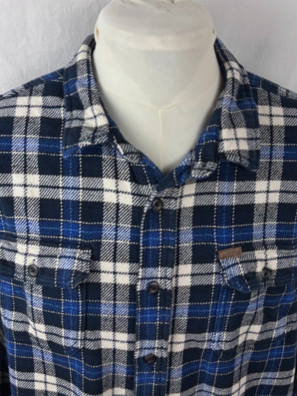 Orvis XXL Blue Plaid Heavyweight Cotton Flannel Shirt